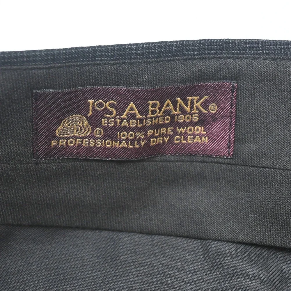 Vtg USA Made Jos A Bank 44L 36x32 Gray Nailshead 100% Wool Jacket Pants Suit